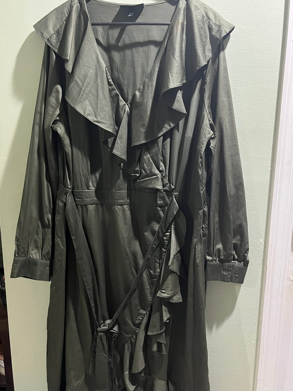 Lane Bryant Army Green Ruffle Maxi Dress with Belt – Size 20