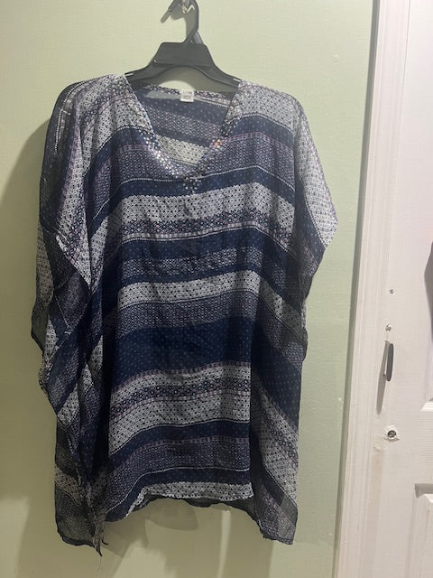 Ana & Kate Blue Sequin & Rhinestone Swim Cover-Up – One Size